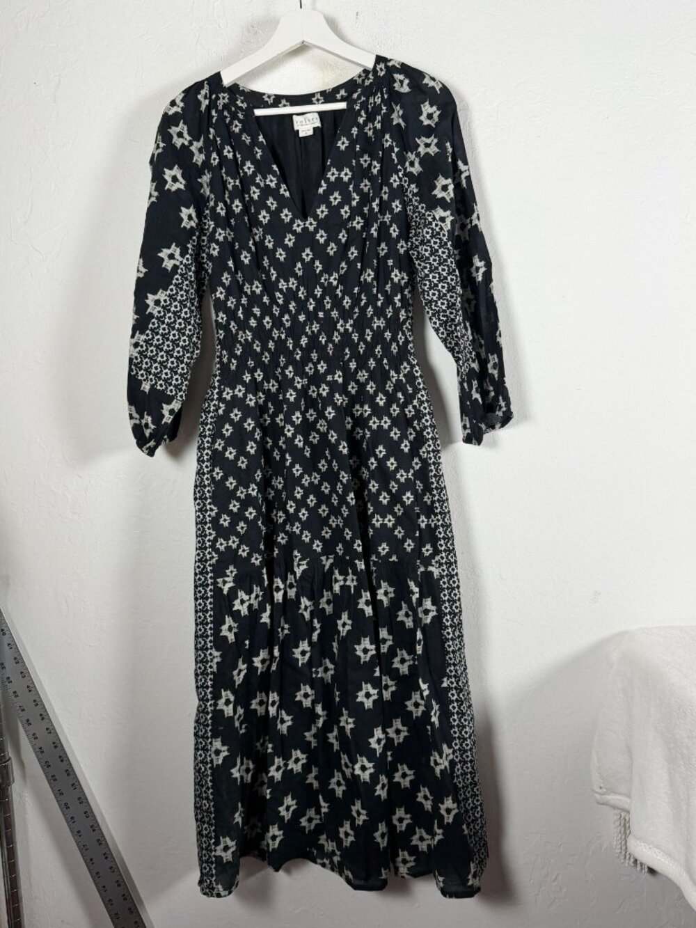 Velvet by Graham & Spencer Womens V-Neck Cotton Elen Midi Dress Small Black Boho